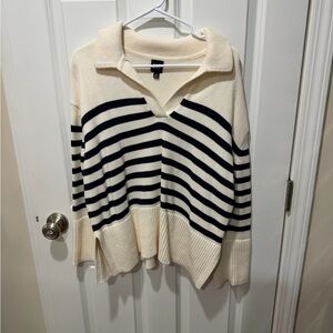 Striped Cream and Navy Women's Sweater